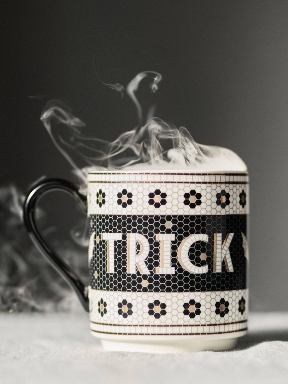 Bistro Tile Halloween Edition 'TRICK or TREAT' Ceramic Mug w 24KGold accents